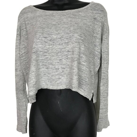 COMMUNITY Grey Marbled Cropped Long Sleeve Shirt 100% Linen Size S - Picture 1 of 7